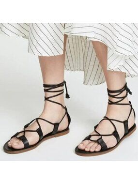 Madewell The Boardwalk Lace-Up Gladiator Sandals Black Leather Size 9